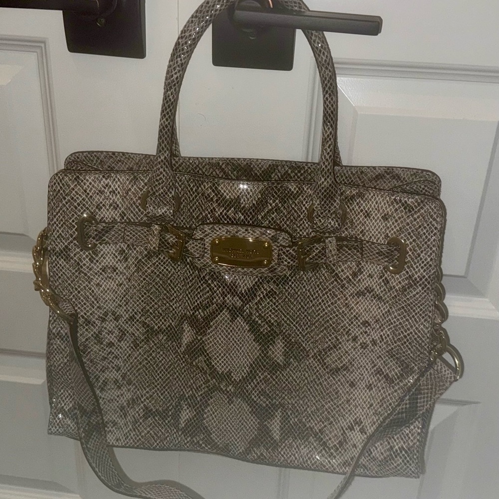 Michael Kors Snakeskin Satchel in Grey and Cream